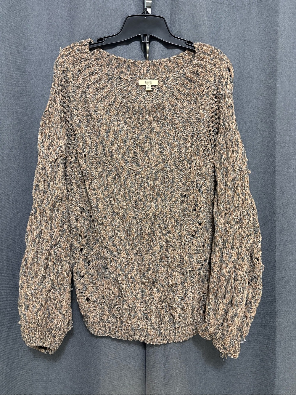 Kori Brown Marled Off-the-Shoulder Cable Knit Sweater